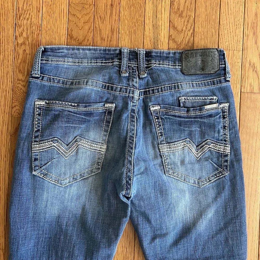 Salvage by Buckle Havoc Slim Straight Mens Jeans Size 34R Blue Distressed FLAWS‎